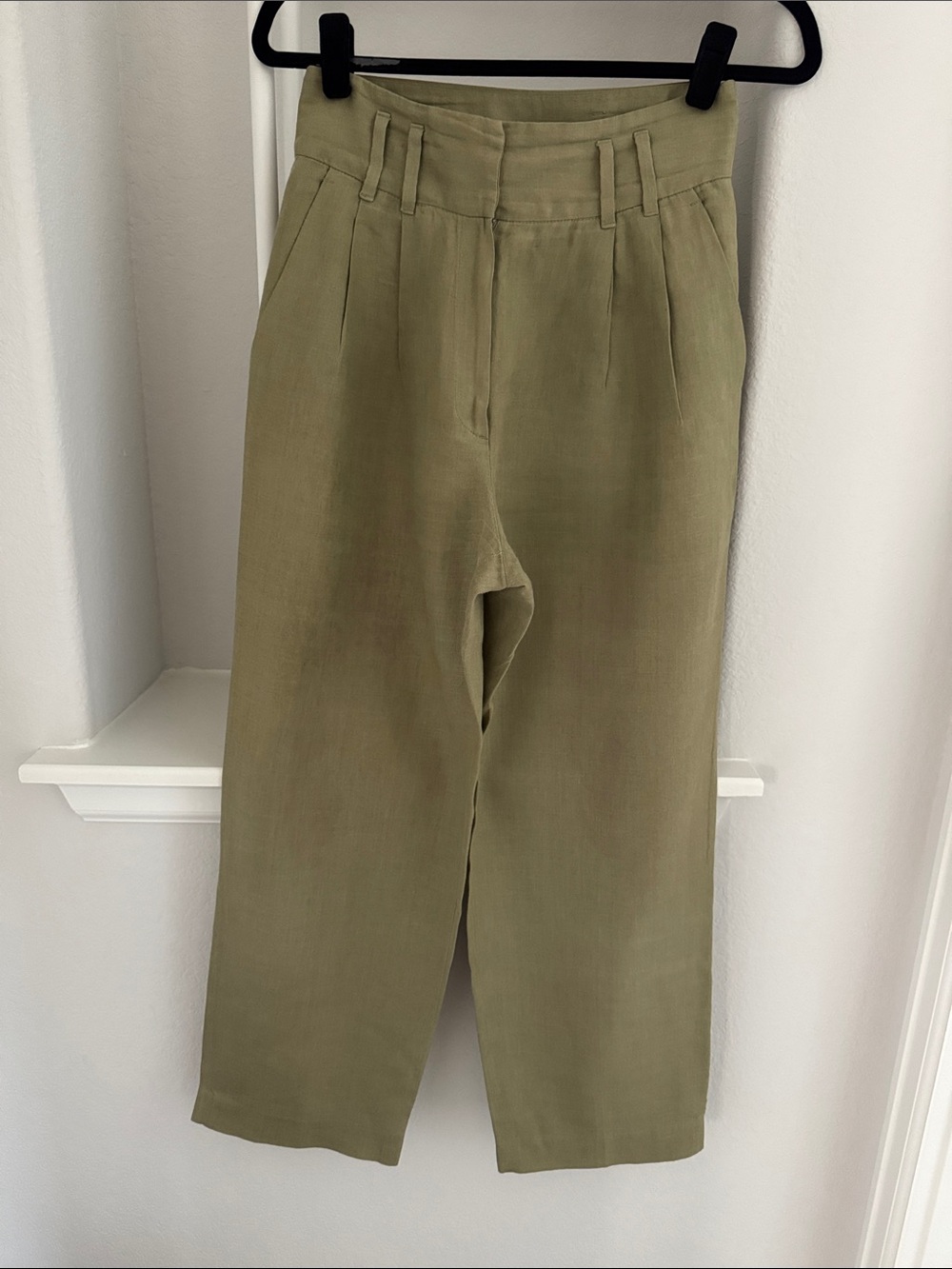 Massimo Dutti Olive Wide-Leg High-Rise linen Trousers